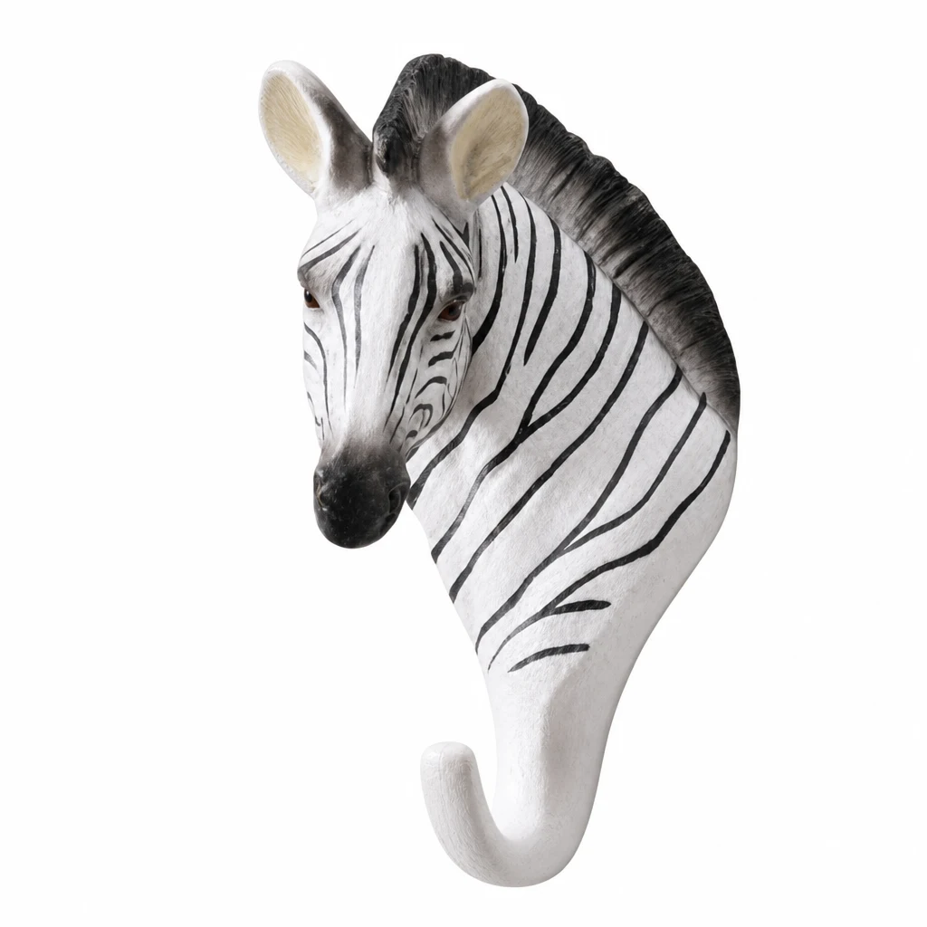Zebra animal wall hook white background
